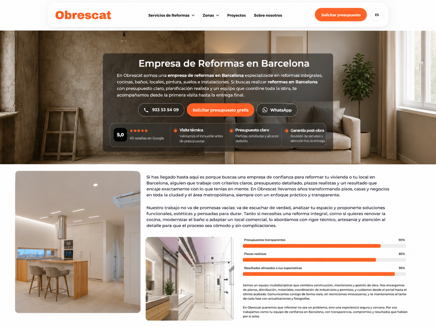 Web pública de Obrescat, empresa de reformas