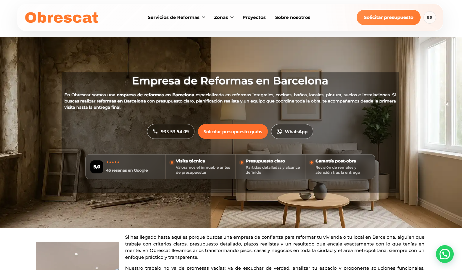 Web corporativa Obrescat, desarrollada por Bolmia